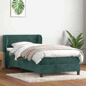 vidaXL Pat box spring cu saltea, verde închis, 90x220 cm, catifea imagine