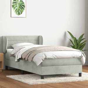 vidaXL Pat box spring cu saltea, gri deschis, 90x220 cm, catifea imagine