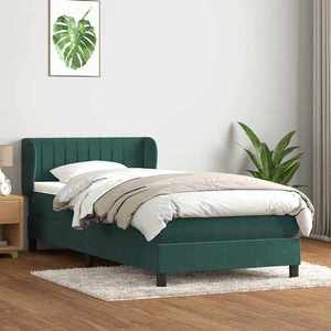 vidaXL Pat box spring cu saltea, verde închis, 90x220 cm, catifea imagine