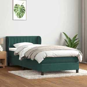 vidaXL Pat box spring cu saltea, verde închis, 90x210 cm, catifea imagine