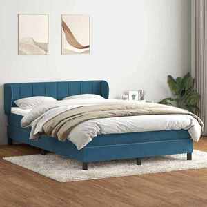 vidaXL Pat box spring cu saltea, albastru închis, 140x210 cm, catifea imagine