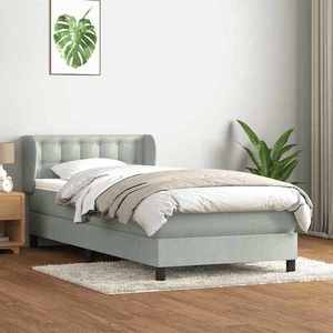 vidaXL Pat box spring cu saltea, gri deschis, 100x220 cm, catifea imagine