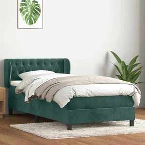 vidaXL Pat box spring cu saltea, verde închis, 90x210 cm, catifea imagine