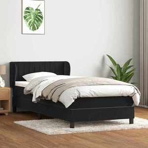 vidaXL Pat box spring cu saltea, negru, 80x210 cm, catifea imagine