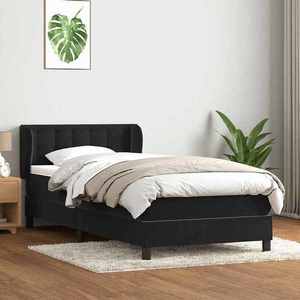 vidaXL Pat box spring cu saltea, negru, 100x210 cm, catifea imagine