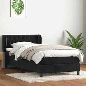 vidaXL Pat box spring cu saltea, negru, 80x220 cm, catifea imagine