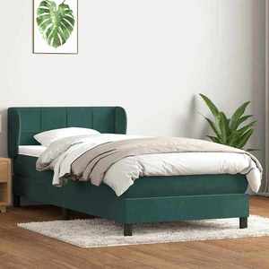 vidaXL Pat box spring cu saltea, verde închis, 90x210 cm, catifea imagine