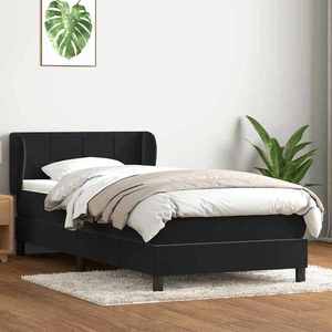 vidaXL Pat box spring cu saltea, negru, 100x220 cm, catifea imagine