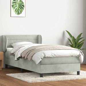 vidaXL Pat box spring cu saltea, gri deschis, 80x220 cm, catifea imagine