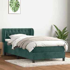 vidaXL Pat box spring cu saltea, verde închis, 80x210 cm, catifea imagine