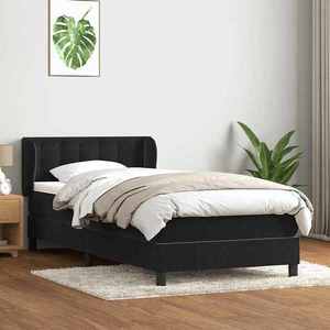 vidaXL Pat box spring cu saltea, negru, 90x220 cm, catifea imagine