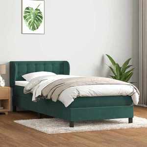 vidaXL Pat box spring cu saltea, verde închis, 100x220 cm, catifea imagine