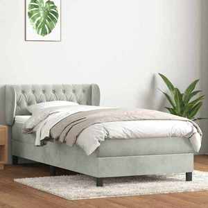 vidaXL Pat box spring cu saltea, gri deschis, 80x210 cm, catifea imagine