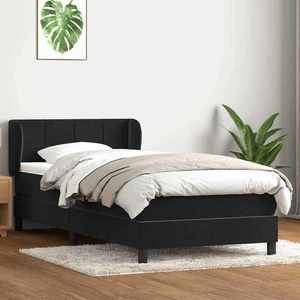 vidaXL Pat box spring cu saltea, negru, 90x210 cm, catifea imagine