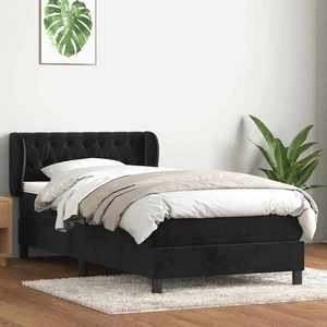 vidaXL Pat box spring cu saltea, negru, 90x210 cm, catifea imagine