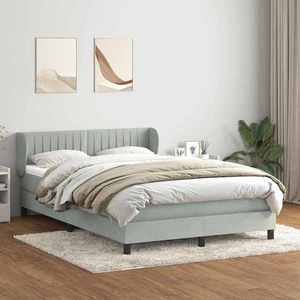 vidaXL Pat box spring cu saltea, gri deschis, 140x220 cm, catifea imagine