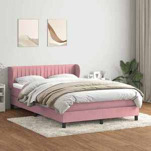 vidaXL Pat box spring cu saltea, roz, 160x220 cm, catifea imagine