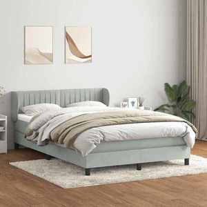 vidaXL Pat box spring cu saltea, gri deschis, 160x210 cm, catifea imagine