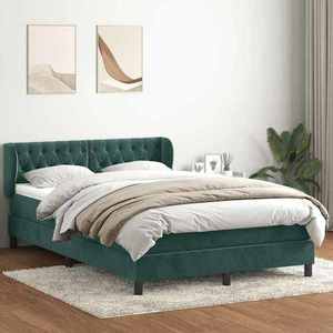 vidaXL Pat box spring cu saltea, verde închis, 160x210 cm, catifea imagine