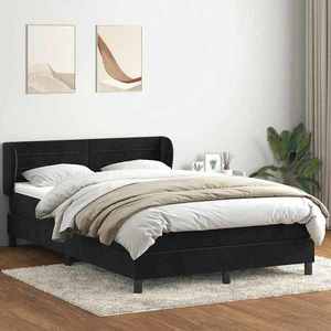 vidaXL Pat box spring cu saltea, negru, 140x220 cm, catifea imagine