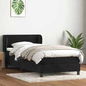 vidaXL Pat box spring cu saltea, negru, 90x210 cm, catifea imagine