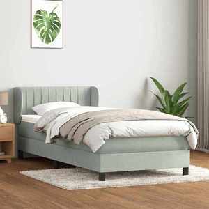 vidaXL Pat box spring cu saltea, gri deschis, 90x210 cm, catifea imagine