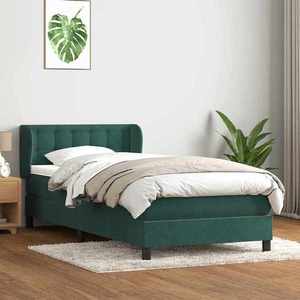 vidaXL Pat box spring cu saltea, verde închis, 80x210 cm, catifea imagine