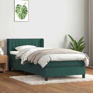 vidaXL Pat box spring cu saltea, verde închis, 80x220 cm, catifea imagine