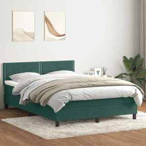 vidaXL Pat box spring cu saltea, Verde închis, 140x210 cm, catifea imagine