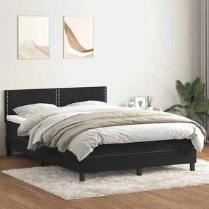 vidaXL Pat box spring cu saltea, negru, 160x210 cm, catifea imagine