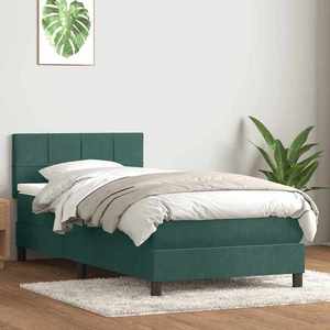 vidaXL Pat box spring cu saltea, verde închis, 90x210 cm, catifea imagine