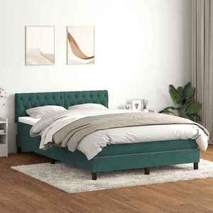 vidaXL Pat box spring cu saltea, verde închis, 160x220 cm, catifea imagine