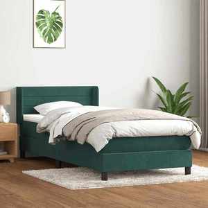 vidaXL Pat box spring cu saltea, verde închis, 80x220 cm, catifea imagine