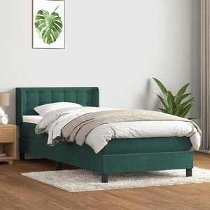 vidaXL Pat box spring cu saltea, verde închis, 90x220 cm, catifea imagine