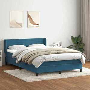 vidaXL Pat box spring cu saltea, albastru închis, 140x220 cm, catifea imagine