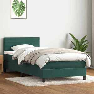 vidaXL Pat box spring cu saltea, verde închis, 80x210 cm, catifea imagine