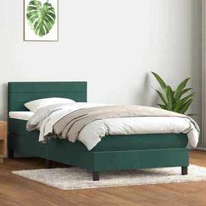 vidaXL Pat box spring cu saltea, verde închis, 90x210 cm, catifea imagine