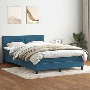 vidaXL Pat box spring cu saltea, albastru închis, 160x210 cm, catifea imagine