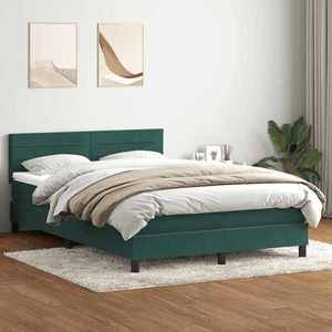 vidaXL Pat box spring cu saltea, verde închis, 160x220 cm, catifea imagine