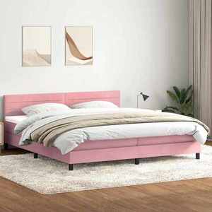 vidaXL Pat box spring cu saltea, roz, 180x210 cm, catifea imagine