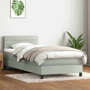 vidaXL Pat box spring cu saltea, gri deschis, 100x220 cm, catifea imagine