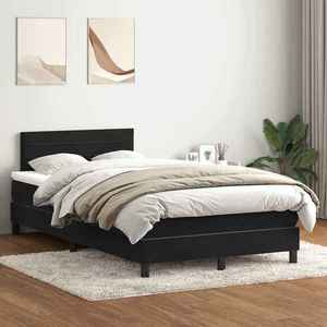 vidaXL Pat box spring cu saltea, negru, 120x210 cm, catifea imagine