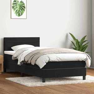 vidaXL Pat box spring cu saltea, negru, 100x220 cm, catifea imagine