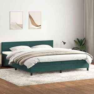 vidaXL Pat box spring cu saltea, verde închis, 180x210 cm, catifea imagine