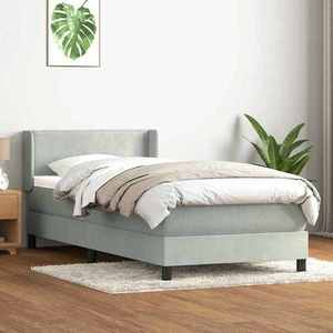 vidaXL Pat box spring cu saltea, gri deschis, 80x210 cm, catifea imagine