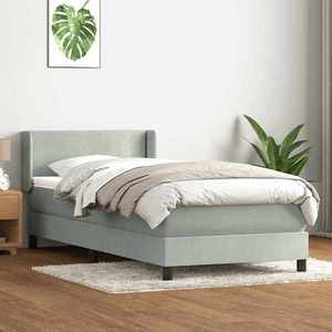 vidaXL Pat box spring cu saltea, gri deschis, 90x210 cm, catifea imagine