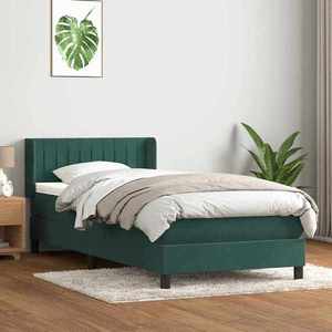 vidaXL Pat box spring cu saltea, verde închis, 100x210 cm, catifea imagine