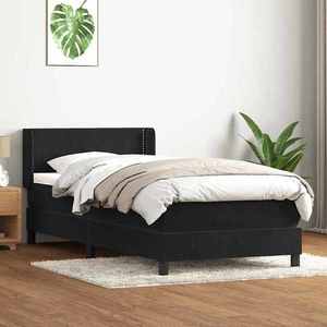 vidaXL Pat box spring cu saltea, negru, 100x210 cm, catifea imagine