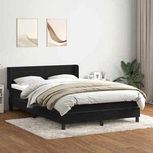 vidaXL Pat box spring cu saltea, negru, 160x210 cm, catifea imagine