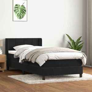 vidaXL Pat box spring cu saltea, negru, 100x210 cm, catifea imagine